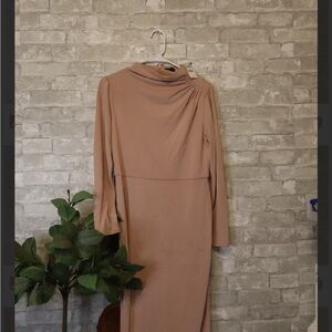 Elegant Tan Long Sleeve Dress